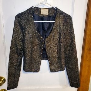 Gold and black metallic Mustard seed cropped blazer with spiked studs size small